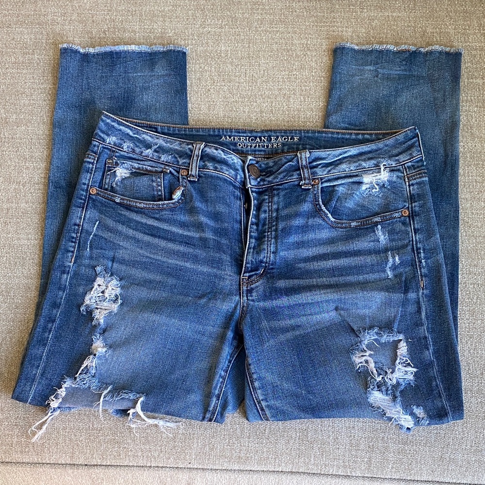 American Eagle Outfitters Distressed Boyfriend Jeans - Blue